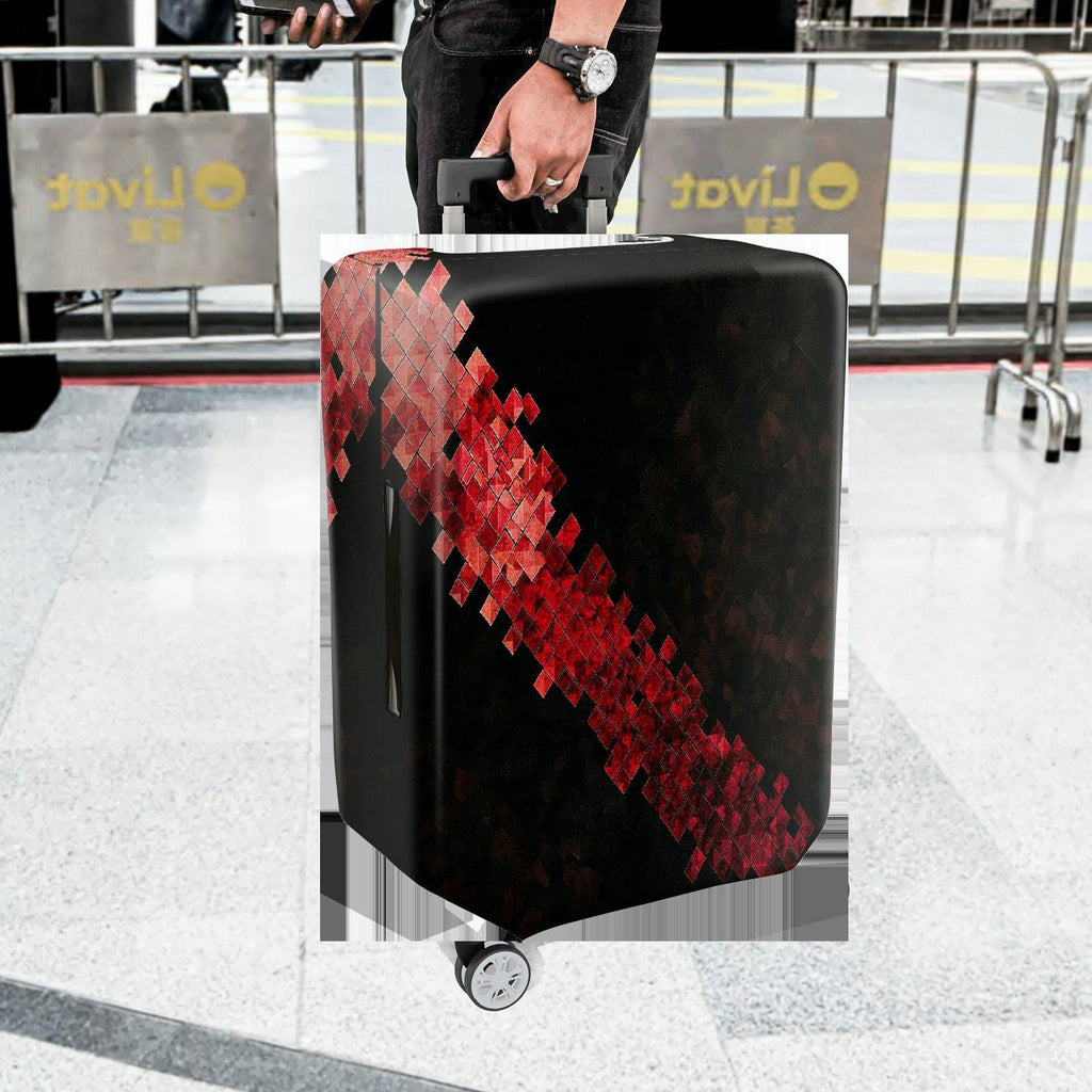 1-Piece Geometric Red Black Abstract Modern Stylish  Suitcase Luggage Cover, Stretch Protective Sleeve