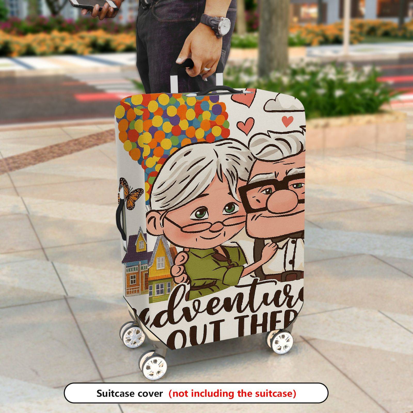 1-Piece Adventure Balloon Elderly Couple Love  Suitcase Luggage Cover, Stretch Protective Sleeve
