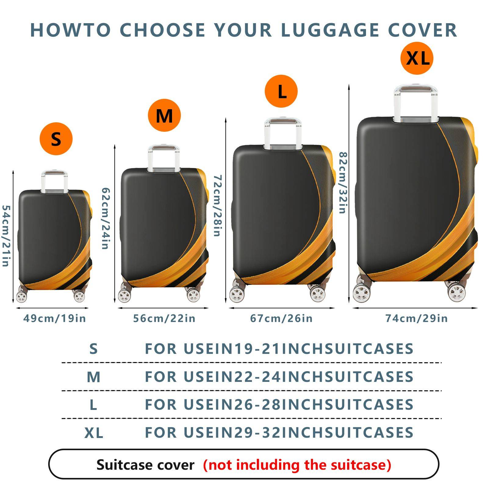 1-Piece Black Gold Geometric Abstract Modern Sleek  Suitcase Luggage Cover, Stretch Protective Sleeve