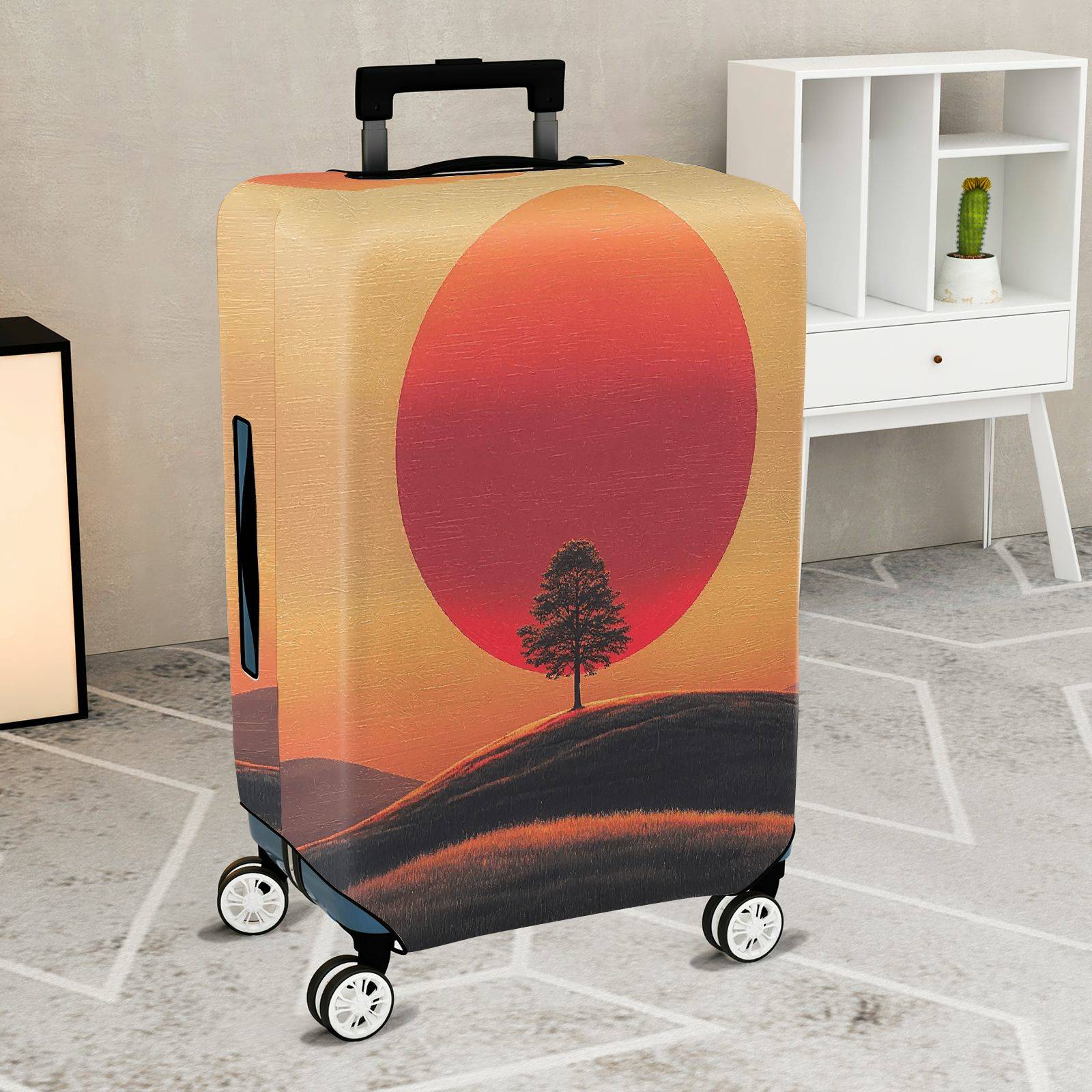 1-Piece Sunset Tree Landscape Minimalist Art Nature Fashion  Suitcase Luggage Cover, Stretch Protective Sleeve