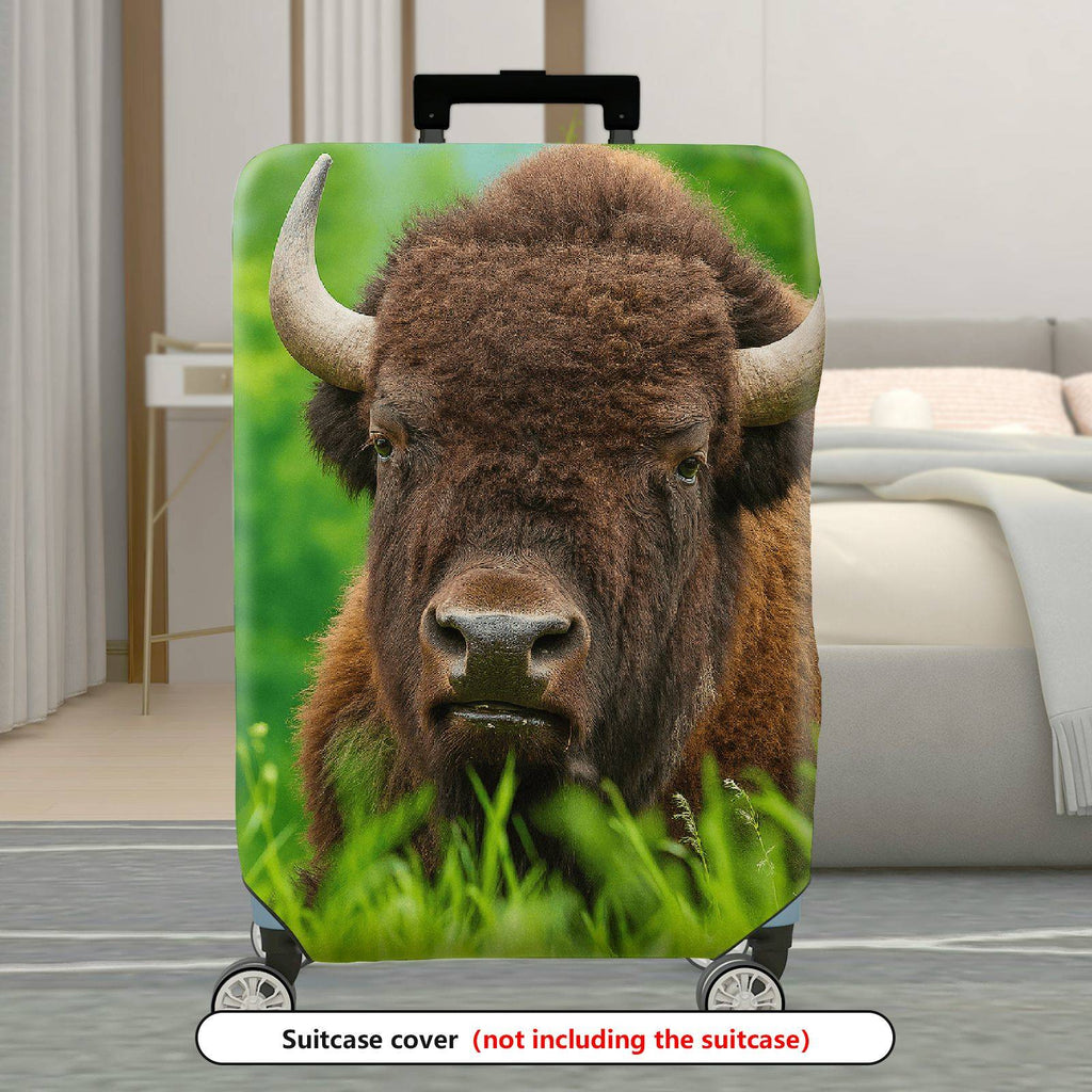 1-Piece Animal Wildlife Nature Green Buffalo Grass  Suitcase Luggage Cover, Stretch Protective Sleeve