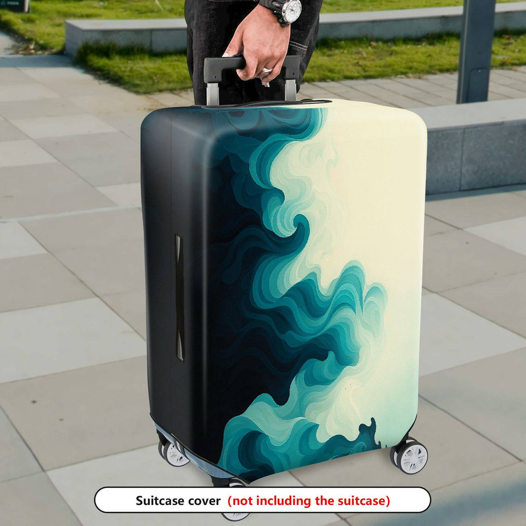 1-Piece Abstract Ocean Waves Artistic Blue Swirl Gradient  Suitcase Luggage Cover, Stretch Protective Sleeve
