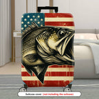 1-Piece American Flag Fish Patriotic Vintage Travel  Suitcase Luggage Cover, Stretch Protective Sleeve