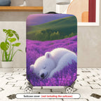 1-Piece Lavender Bear Sunset Field Landscape  Suitcase Luggage Cover, Stretch Protective Sleeve