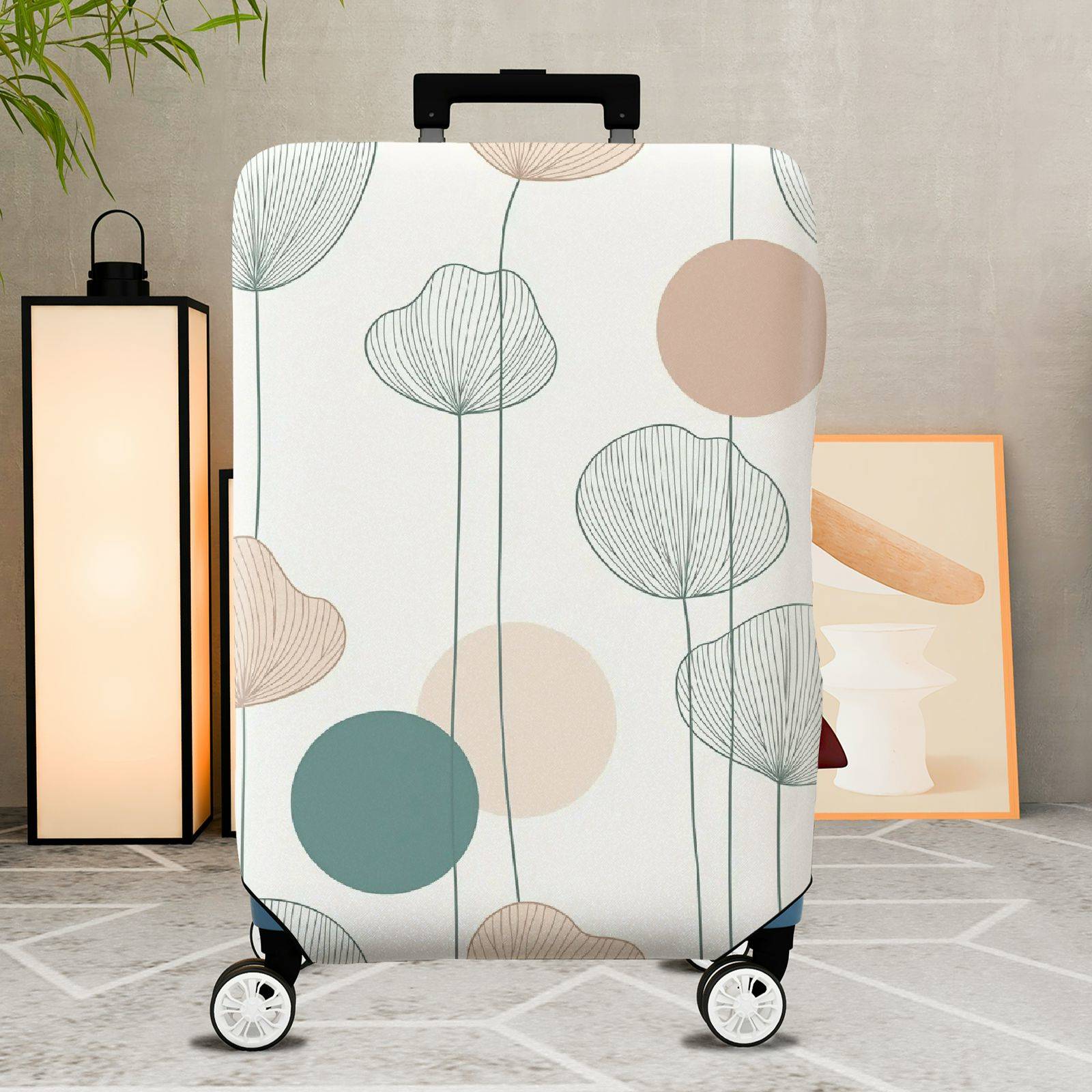 1-Piece Minimalist Vintage Botanical Geometric Abstract  Suitcase Luggage Cover, Stretch Protective Sleeve