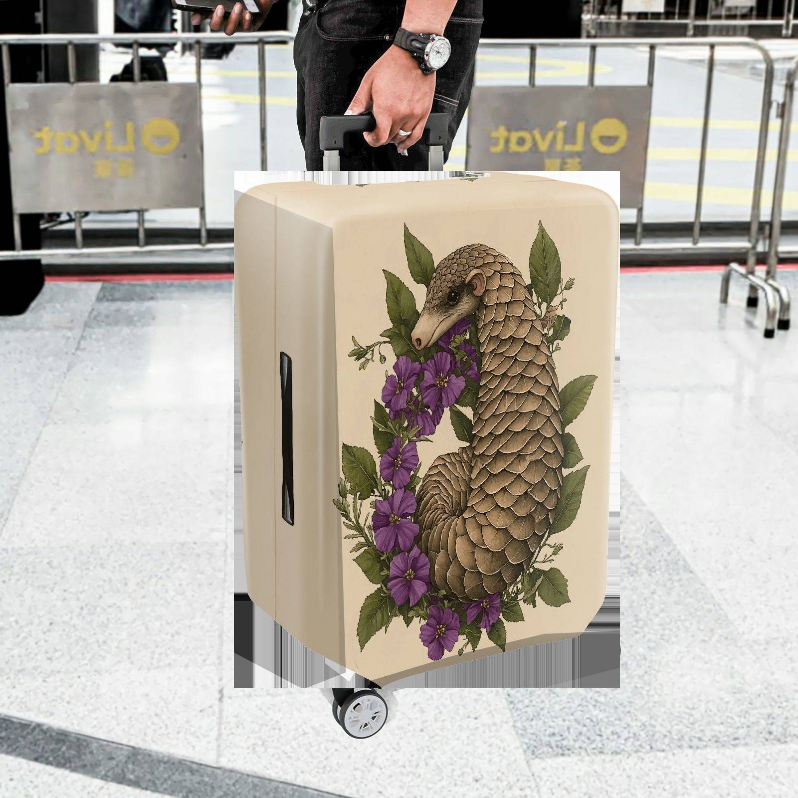 1-Piece Animal Floral Nature Artistic Vintage Pangolin  Suitcase Luggage Cover, Stretch Protective Sleeve