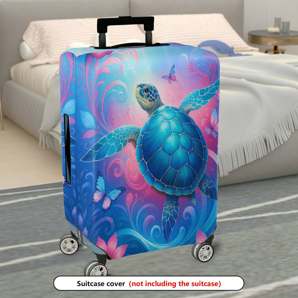 1-Piece Turtle Ocean Butterfly Colorful Artistic Nature  Suitcase Luggage Cover, Stretch Protective Sleeve