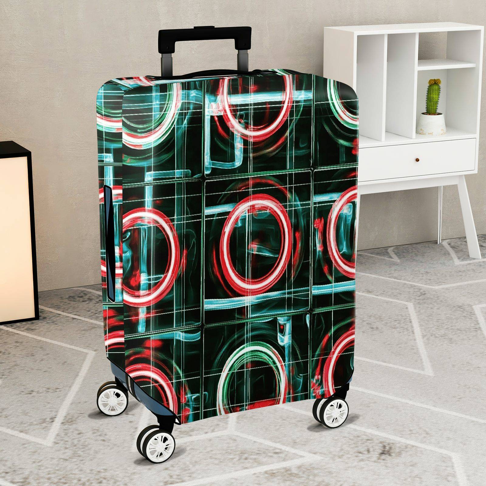 1-Piece Futuristic Geometric  Abstract Retro Modern  Suitcase Luggage Cover, Stretch Protective Sleeve