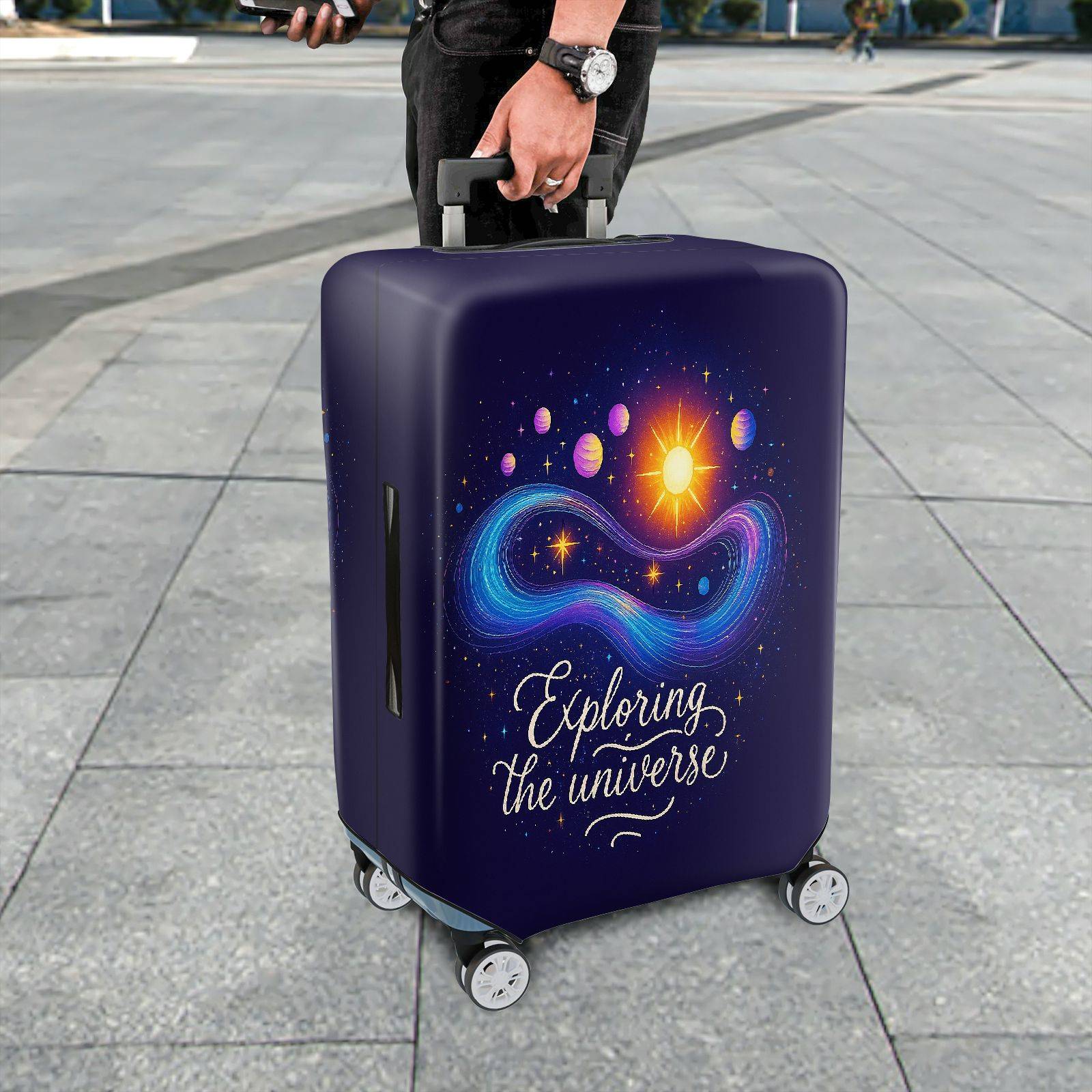 1-Piece Cosmic Galaxy Space Universe Planet Star  Suitcase Luggage Cover, Stretch Protective Sleeve