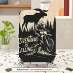 1-Piece Adventure Moose Forest Motorcycle Vintage  Suitcase Luggage Cover, Stretch Protective Sleeve