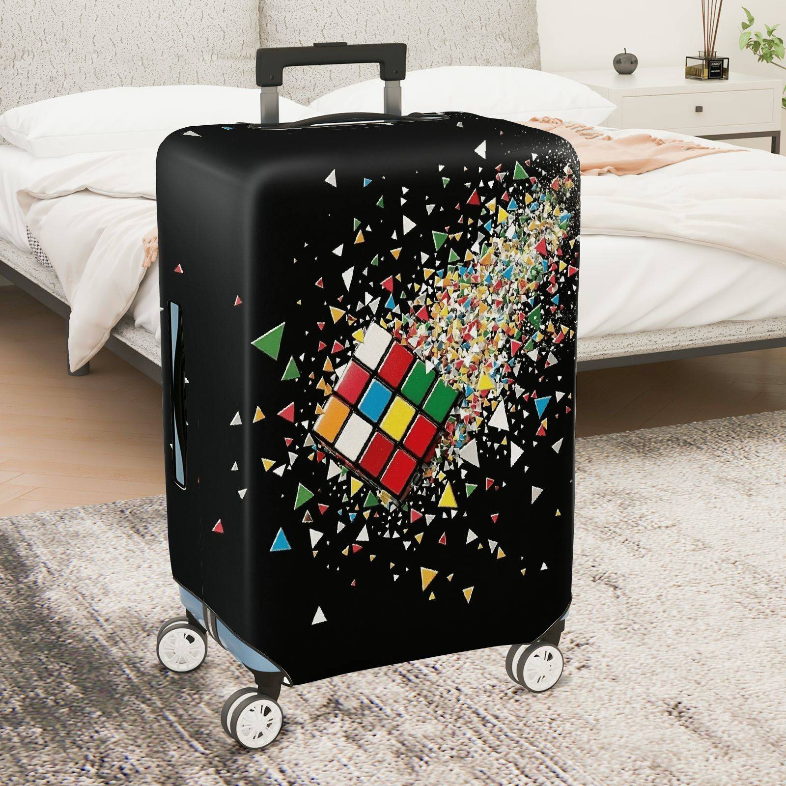 1-Piece Colorful Geometric Cube Pattern  Suitcase Luggage Cover, Stretch Protective Sleeve