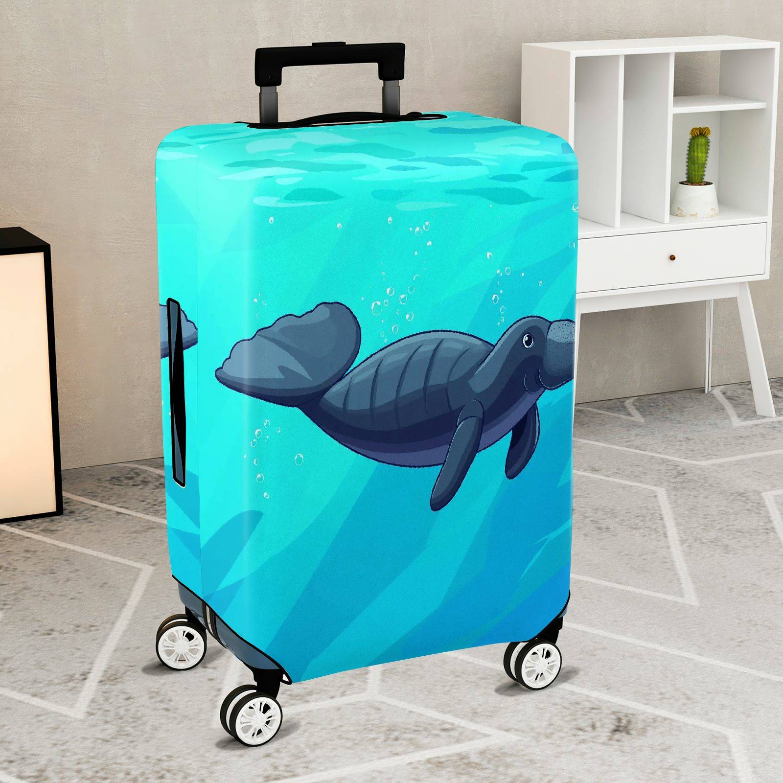 1-Piece Aqua Manatee Underwater Ocean Blue Sea  Suitcase Luggage Cover, Stretch Protective Sleeve