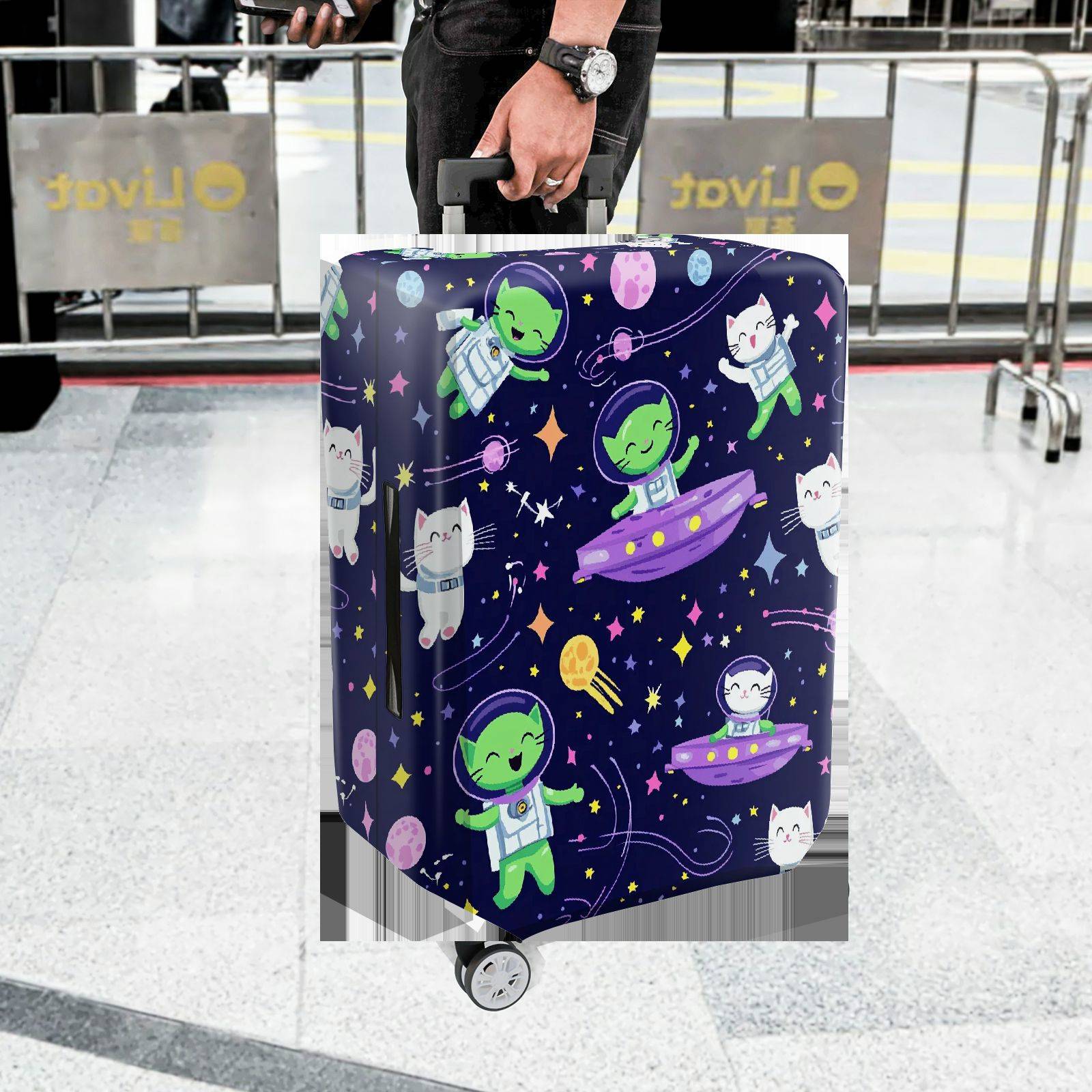 1-Piece Alien Space Cat Spaceship Stars  Suitcase Luggage Cover, Stretch Protective Sleeve