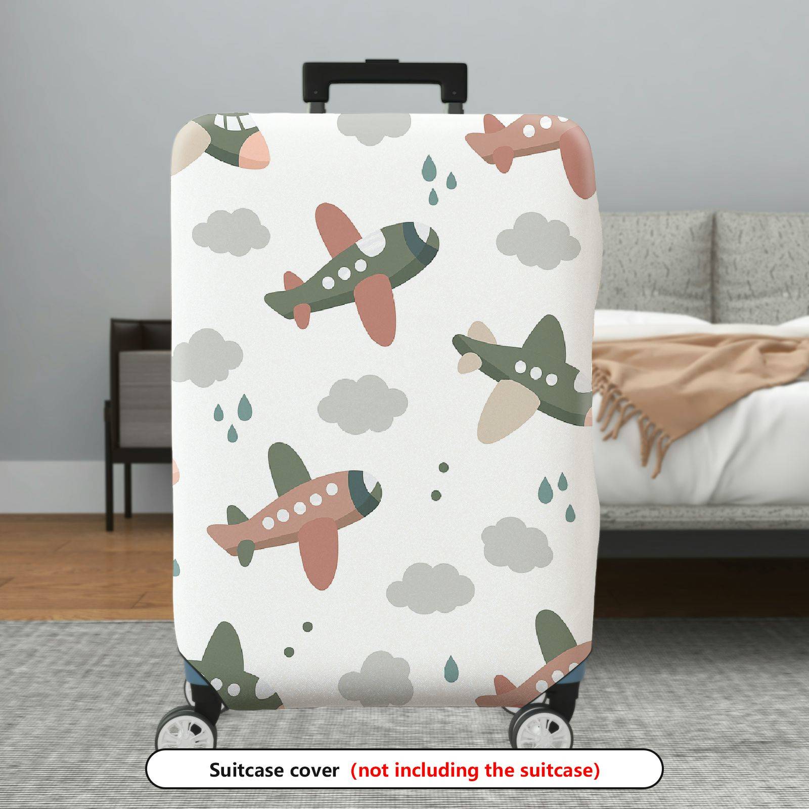 1-Piece Airplane Cloud Raindrop Pattern  Playful Travel  Suitcase Luggage Cover, Stretch Protective Sleeve