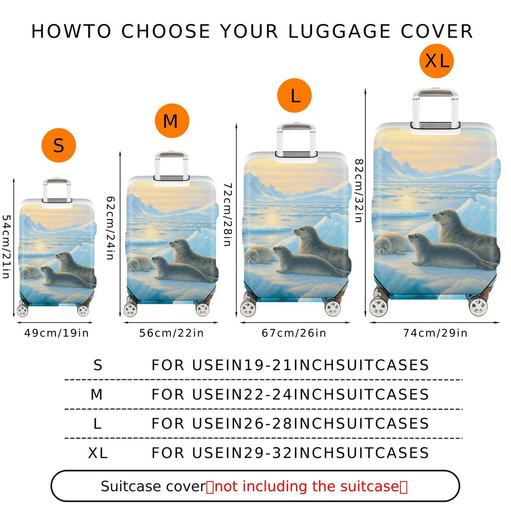 1-Piece Arctic Seal Pup Family Ice Ocean Sunrise  Suitcase Luggage Cover, Stretch Protective Sleeve