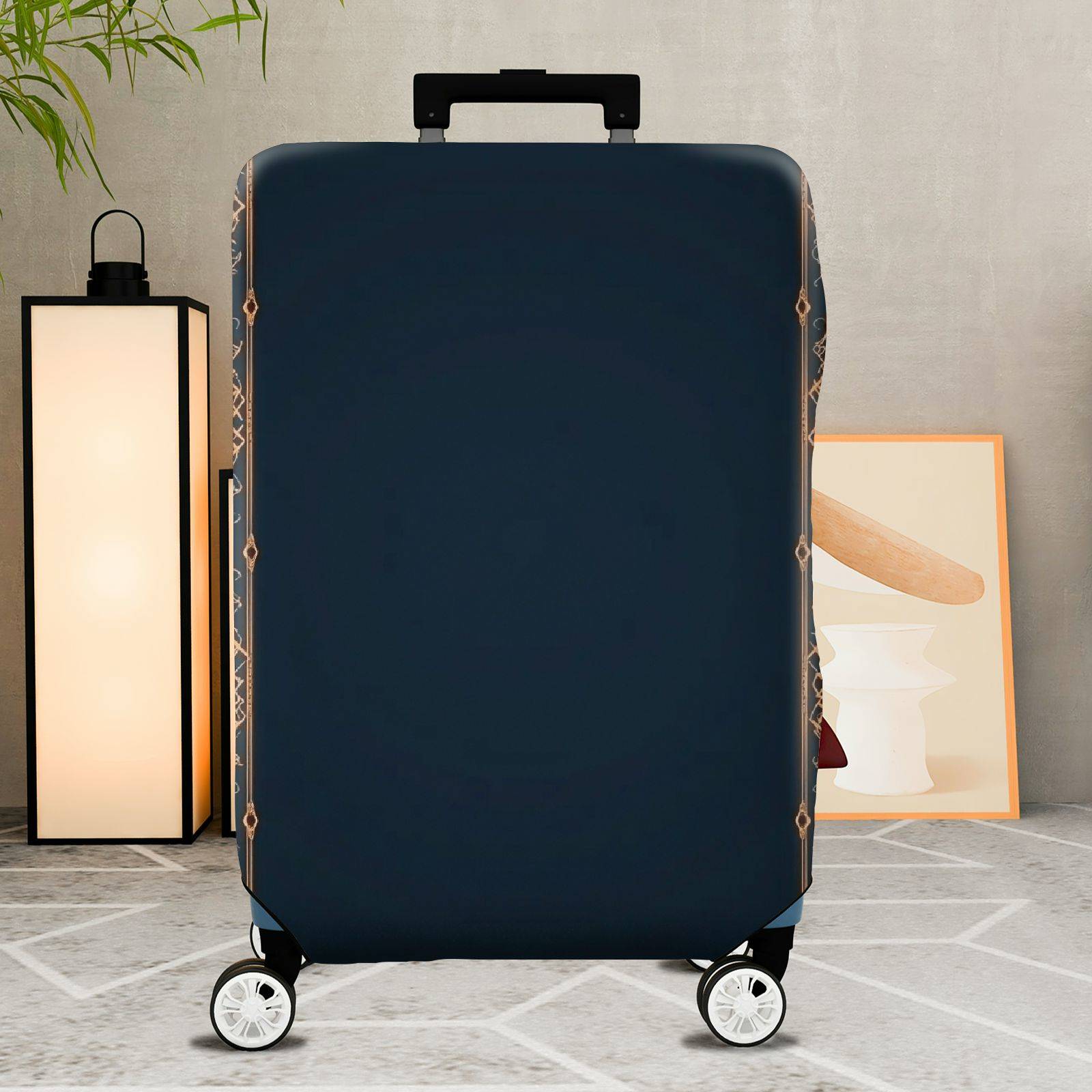 1-Piece Vintage Geometric Ornate Elegant Navy  Suitcase Luggage Cover, Stretch Protective Sleeve