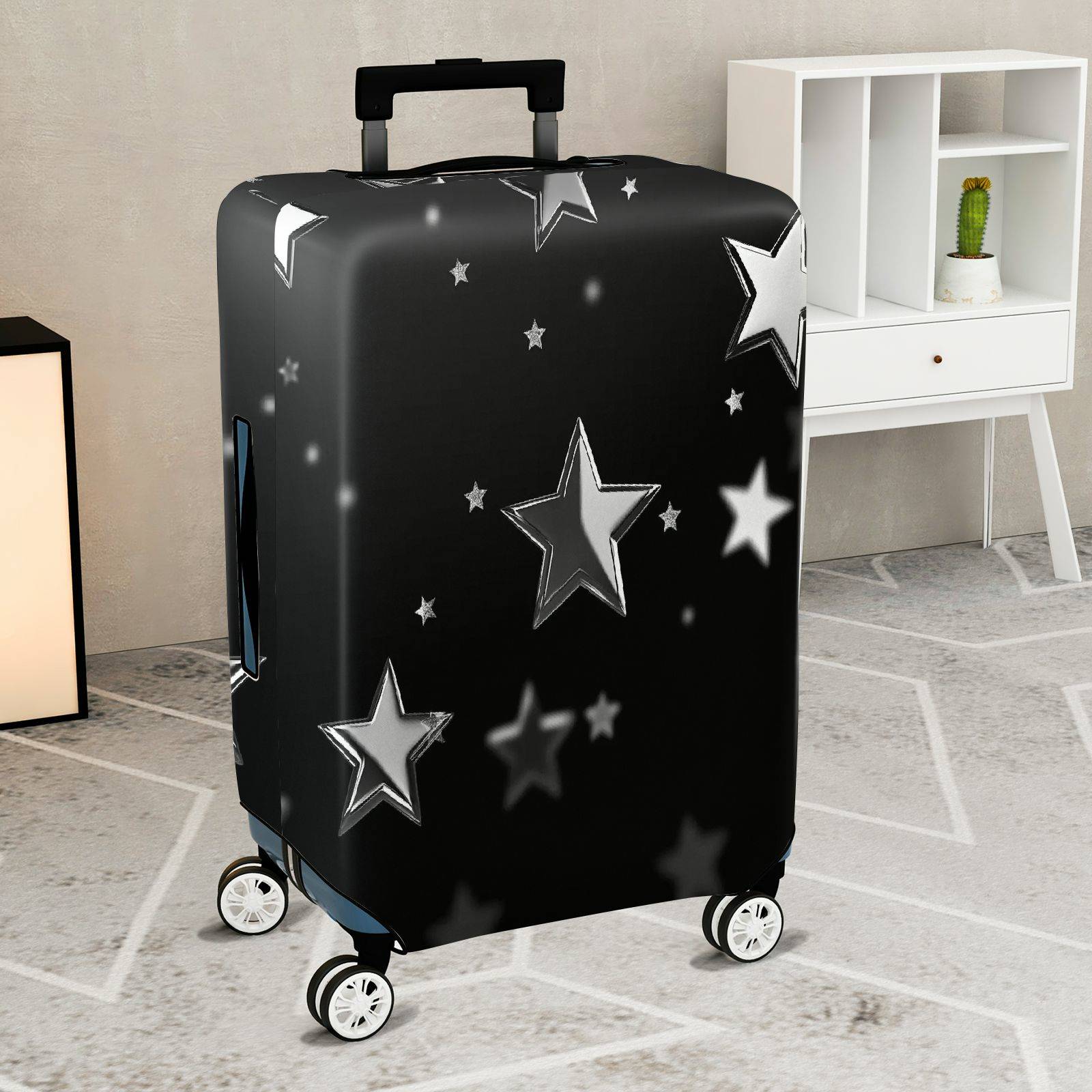 1-Piece Starry Night Black Silver Cosmic Shiny Celestial Astral  Suitcase Luggage Cover, Stretch Protective Sleeve