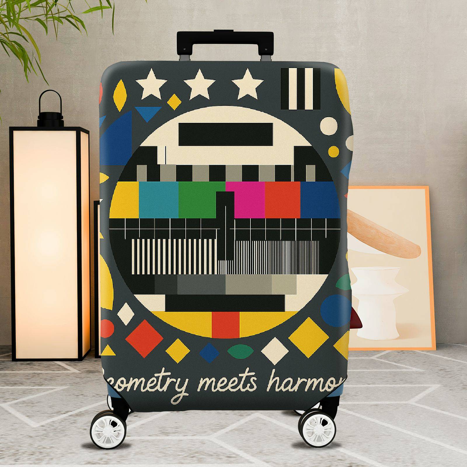 1-Piece Geometric Colorful Retro Artistic Modern Stylish  Suitcase Luggage Cover, Stretch Protective Sleeve