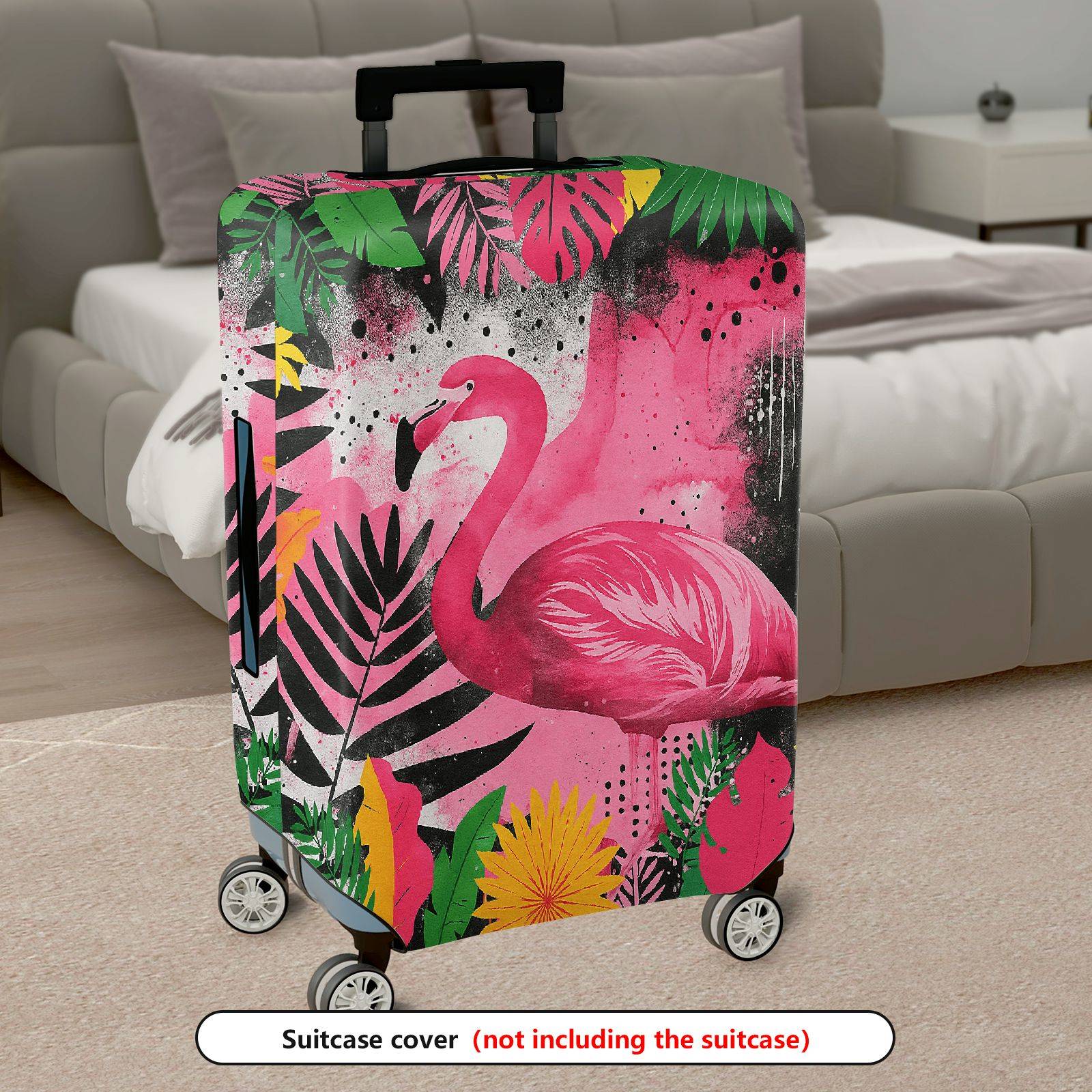 1-Piece Pink Flamingo Tropical Leaves Abstract Artistic Bright  Suitcase Luggage Cover, Stretch Protective Sleeve