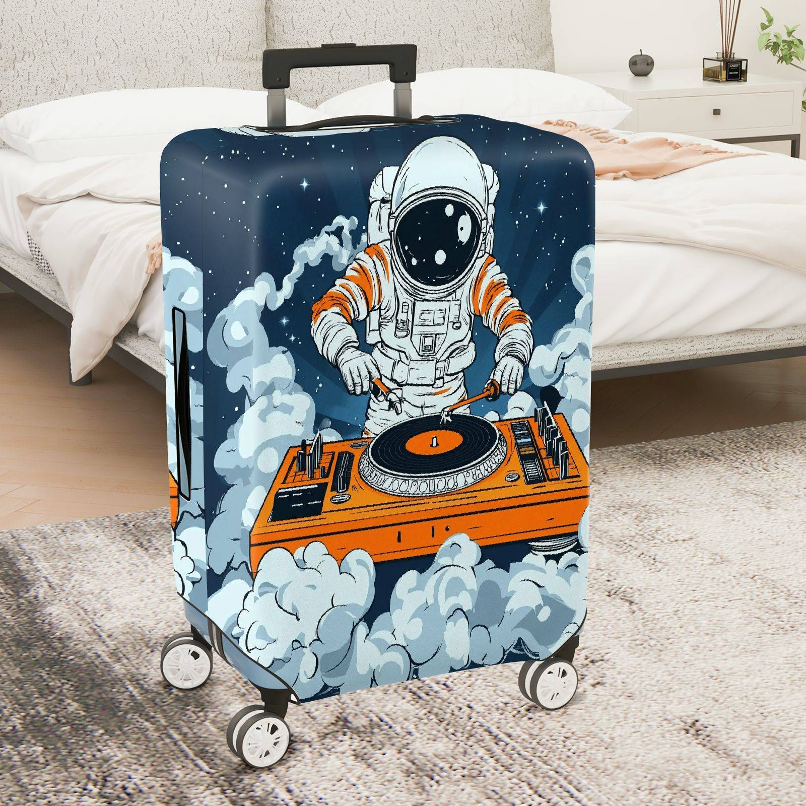 1-Piece Astronaut DJ Music Space Clouds Universe  Suitcase Luggage Cover, Stretch Protective Sleeve