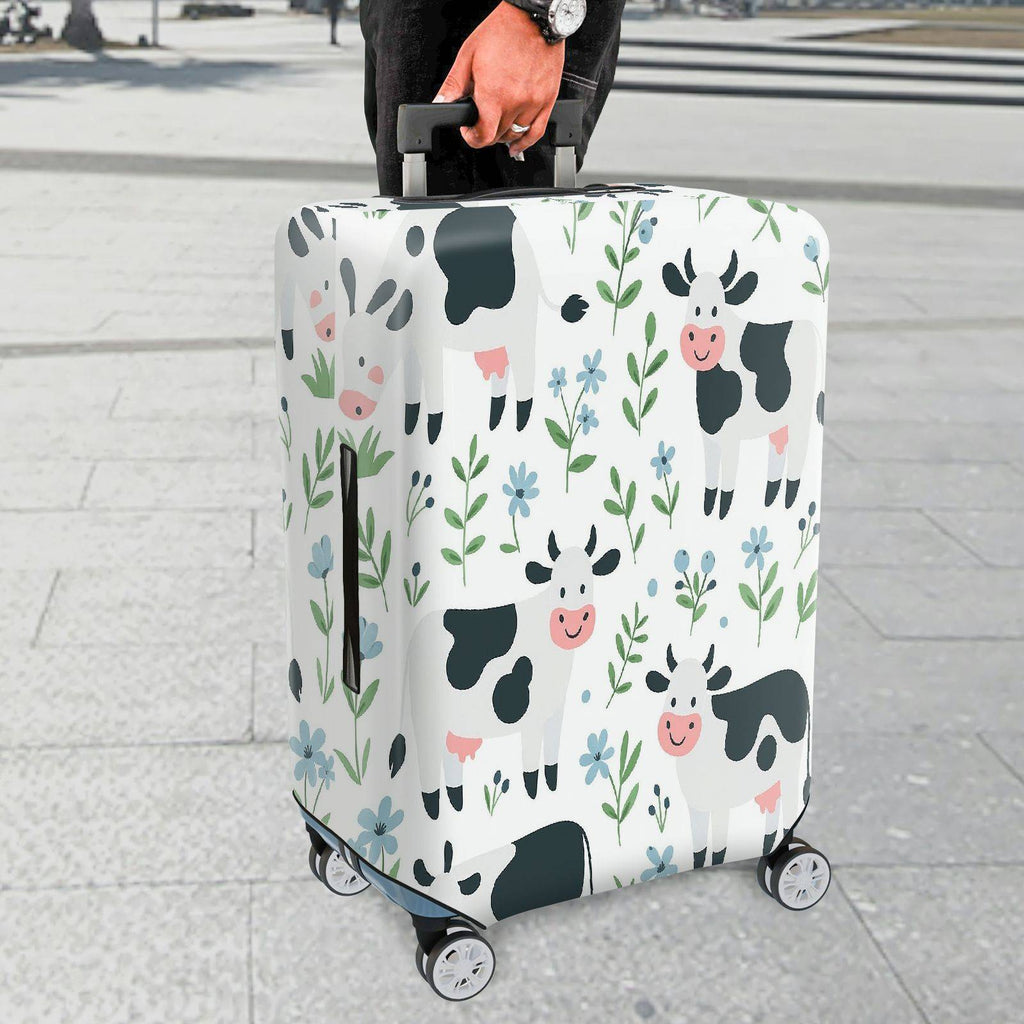 1-Piece Cow Floral  Cute Happy Elegant  Suitcase Luggage Cover, Stretch Protective Sleeve