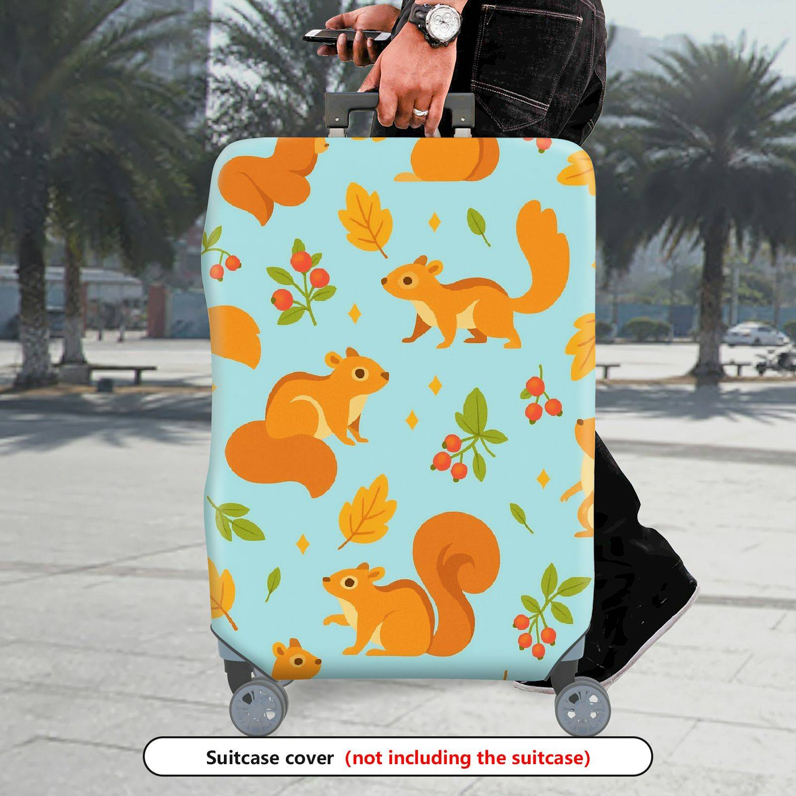 1-Piece Animal Autumn Leaf Cherry Squirrel Pattern  Suitcase Luggage Cover, Stretch Protective Sleeve