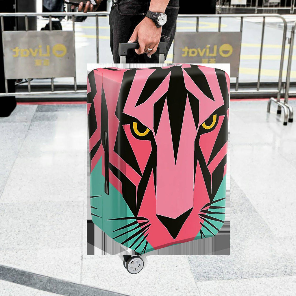 1-Piece Pink Green Tiger Modern Graphic Abstract Art Geometric  Suitcase Luggage Cover, Stretch Protective Sleeve