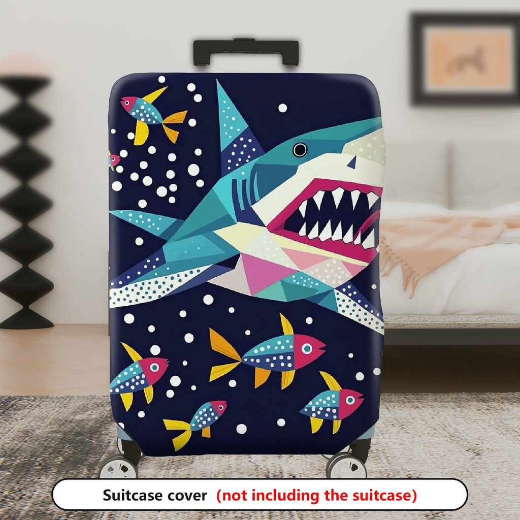 1-Piece Geometric Colorful Shark Ocean Fish Underwater  Suitcase Luggage Cover, Stretch Protective Sleeve