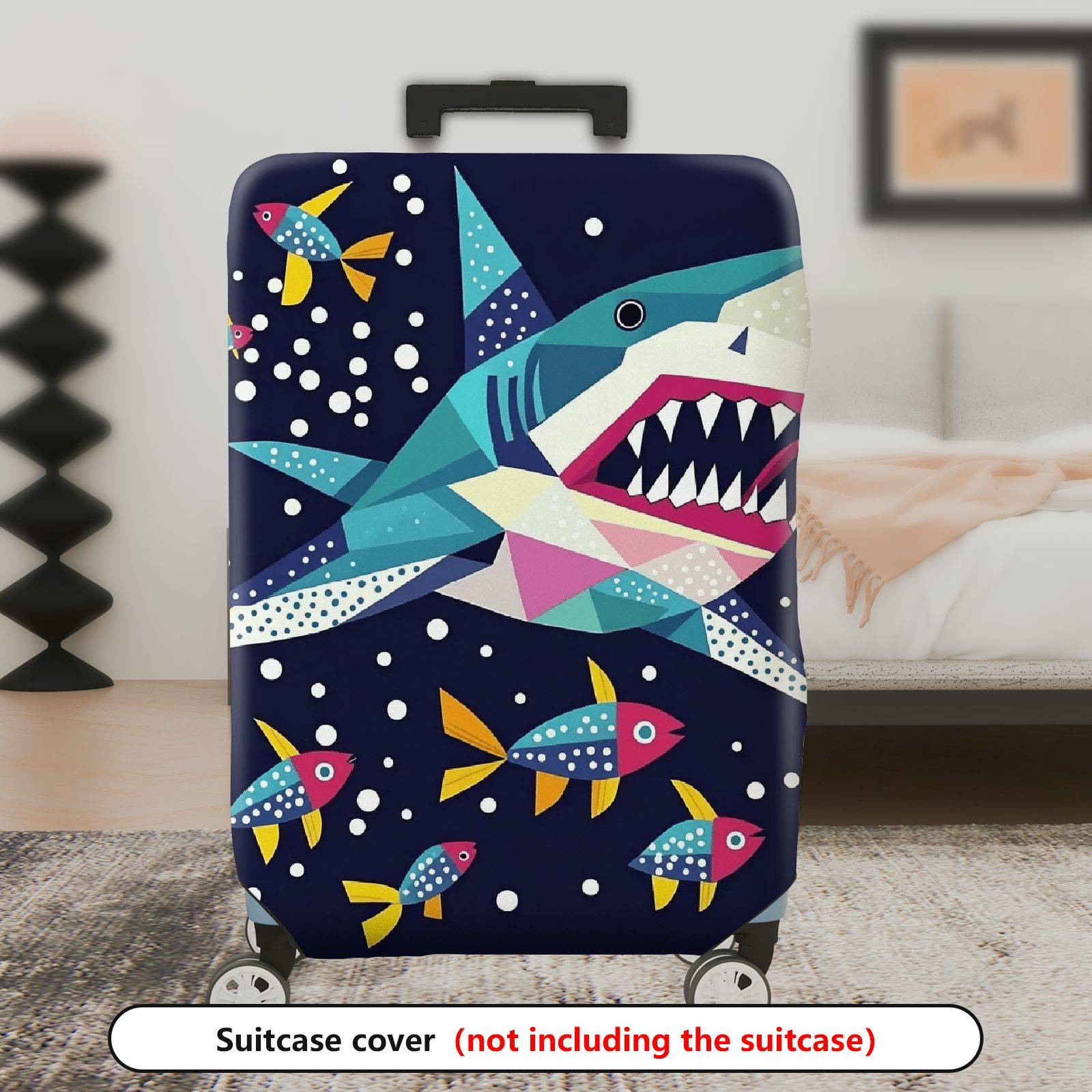 1-Piece Geometric Colorful Shark Ocean Fish Underwater  Suitcase Luggage Cover, Stretch Protective Sleeve