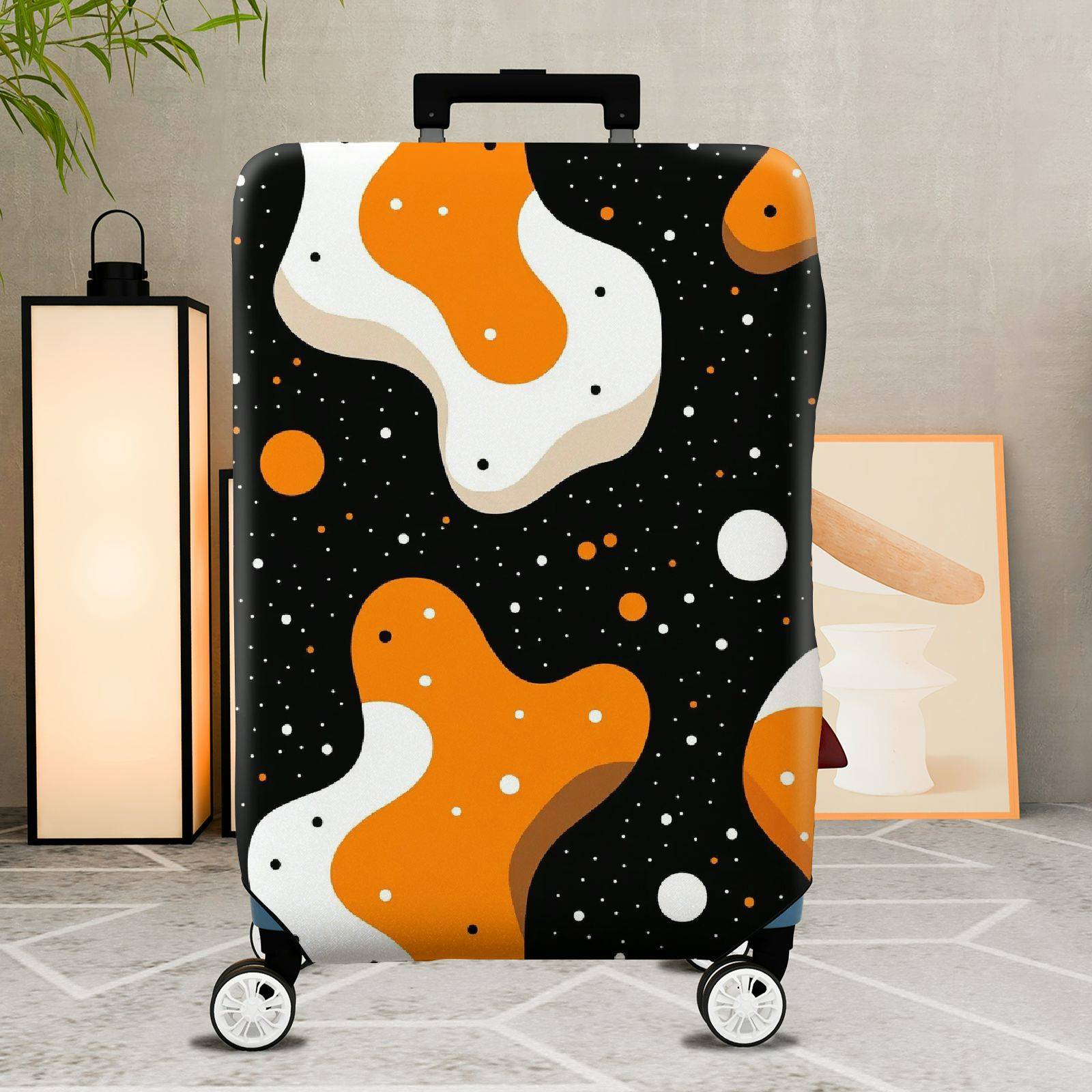 1-Piece Abstract Orange Black White Polka Dot Pattern Graphic Artistic  Suitcase Luggage Cover, Stretch Protective Sleeve