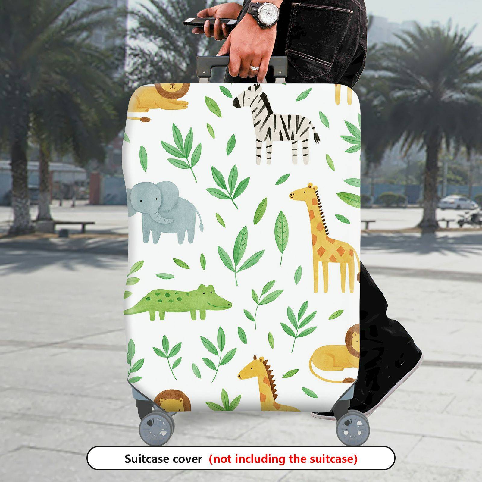 1-Piece Animal Green Leaf Travel Safari Animal Zoo  Suitcase Luggage Cover, Stretch Protective Sleeve
