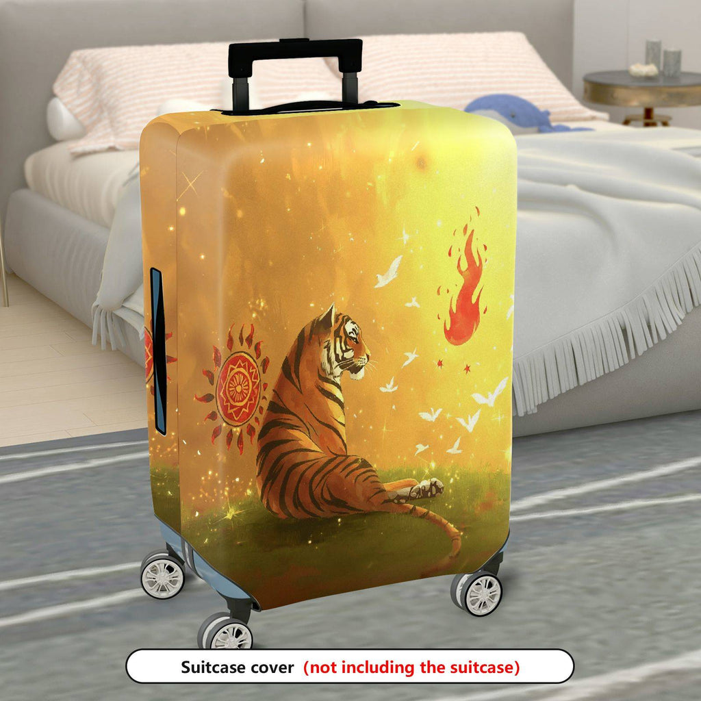 1-Piece Golden Tiger  Birds Mandala Artistic  Suitcase Luggage Cover, Stretch Protective Sleeve