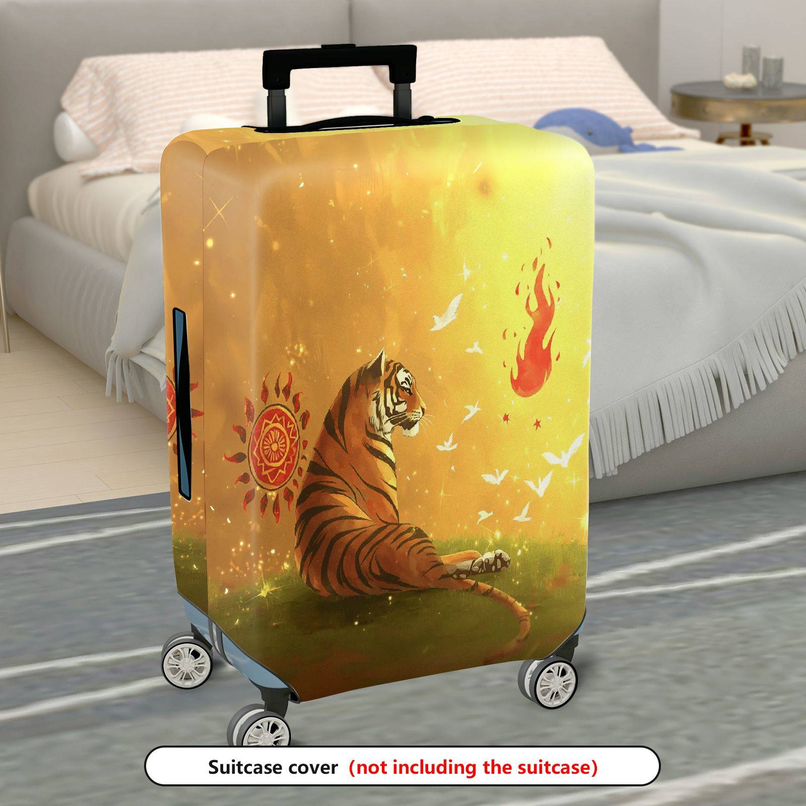 1-Piece Golden Tiger  Birds Mandala Artistic  Suitcase Luggage Cover, Stretch Protective Sleeve