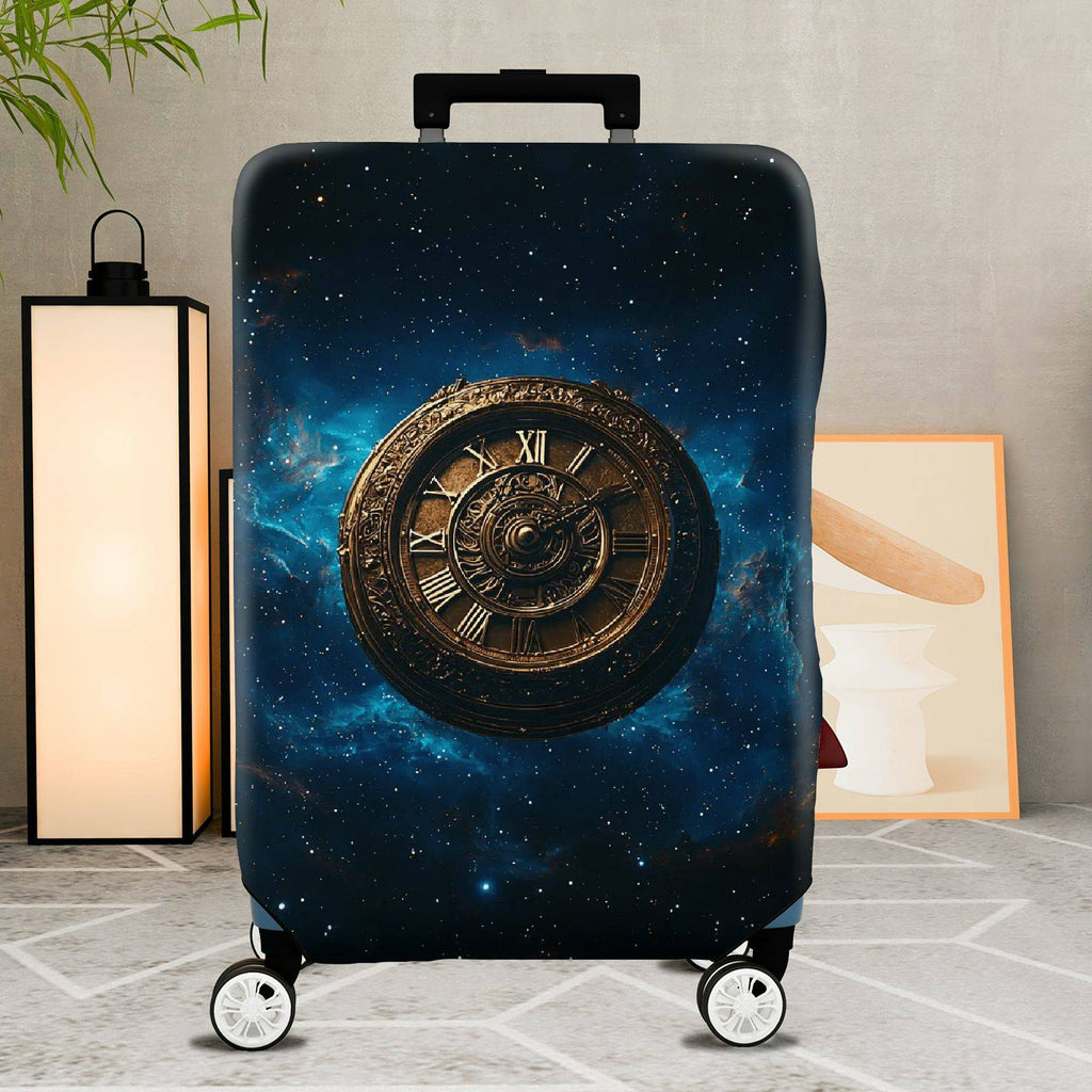 1-Piece Cosmic Time Galaxy Clock Universe Starry Night  Suitcase Luggage Cover, Stretch Protective Sleeve
