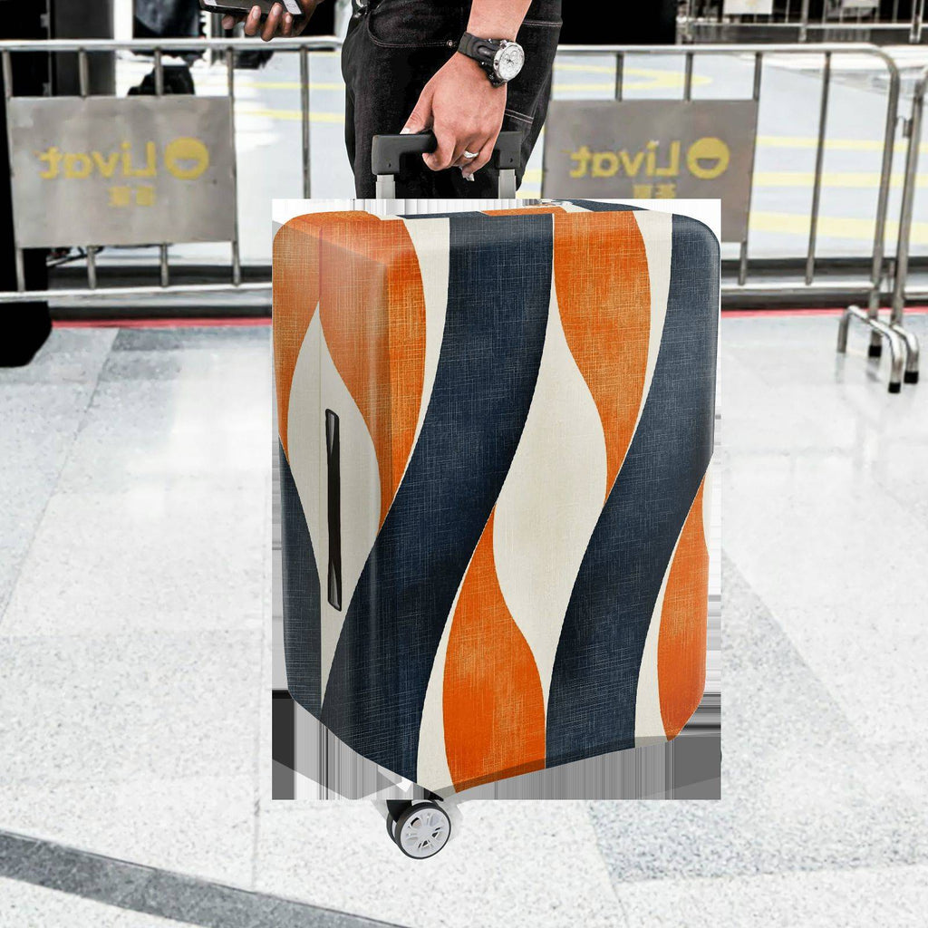 1-Piece Abstract Orange Blue Wave Pattern Stripes Artistic Modern  Suitcase Luggage Cover, Stretch Protective Sleeve