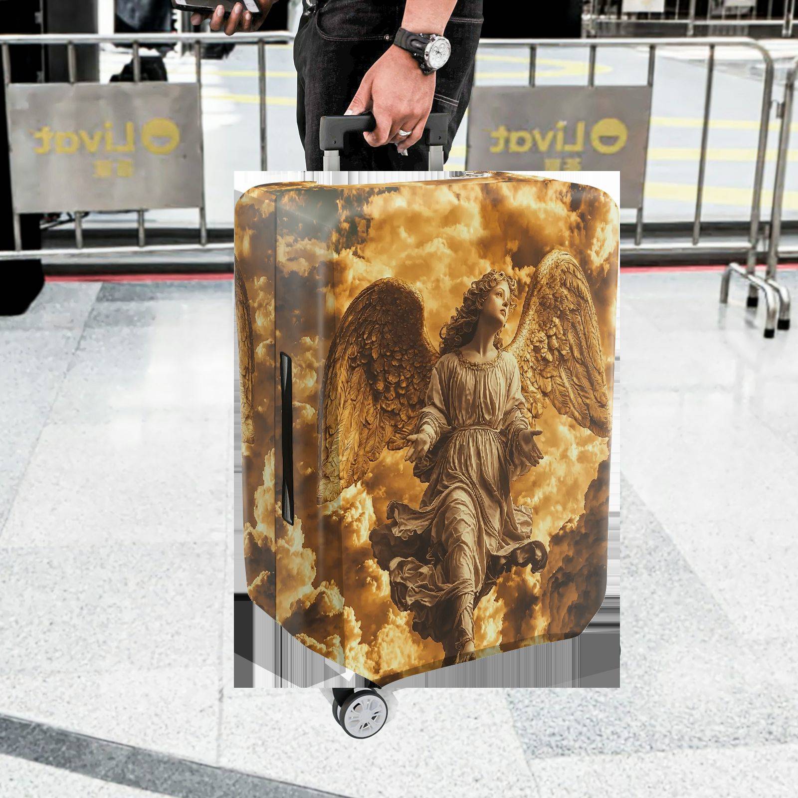 1-Piece Angelic Heavenly Clouds Golden Wings Divine Guardian  Suitcase Luggage Cover, Stretch Protective Sleeve