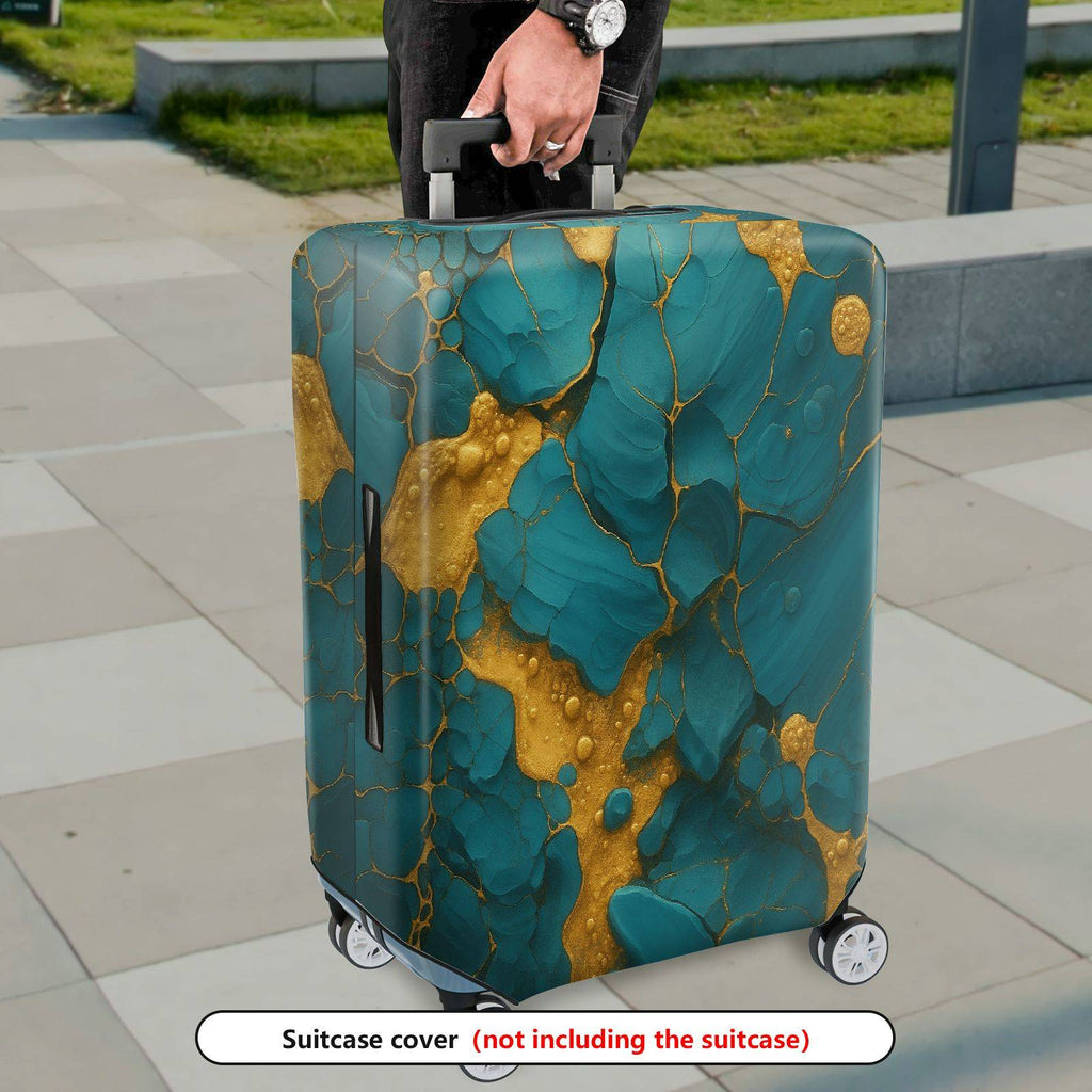 1-Piece Abstract Marble Gold Blue Artistic  Suitcase Luggage Cover, Stretch Protective Sleeve