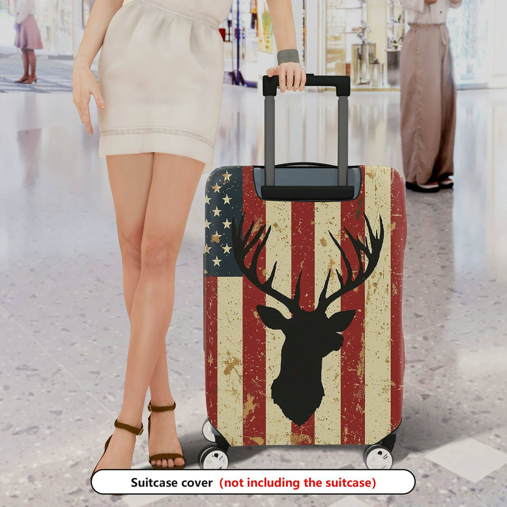 1-Piece American Vintage Deer Flag Travel  Suitcase Luggage Cover, Stretch Protective Sleeve