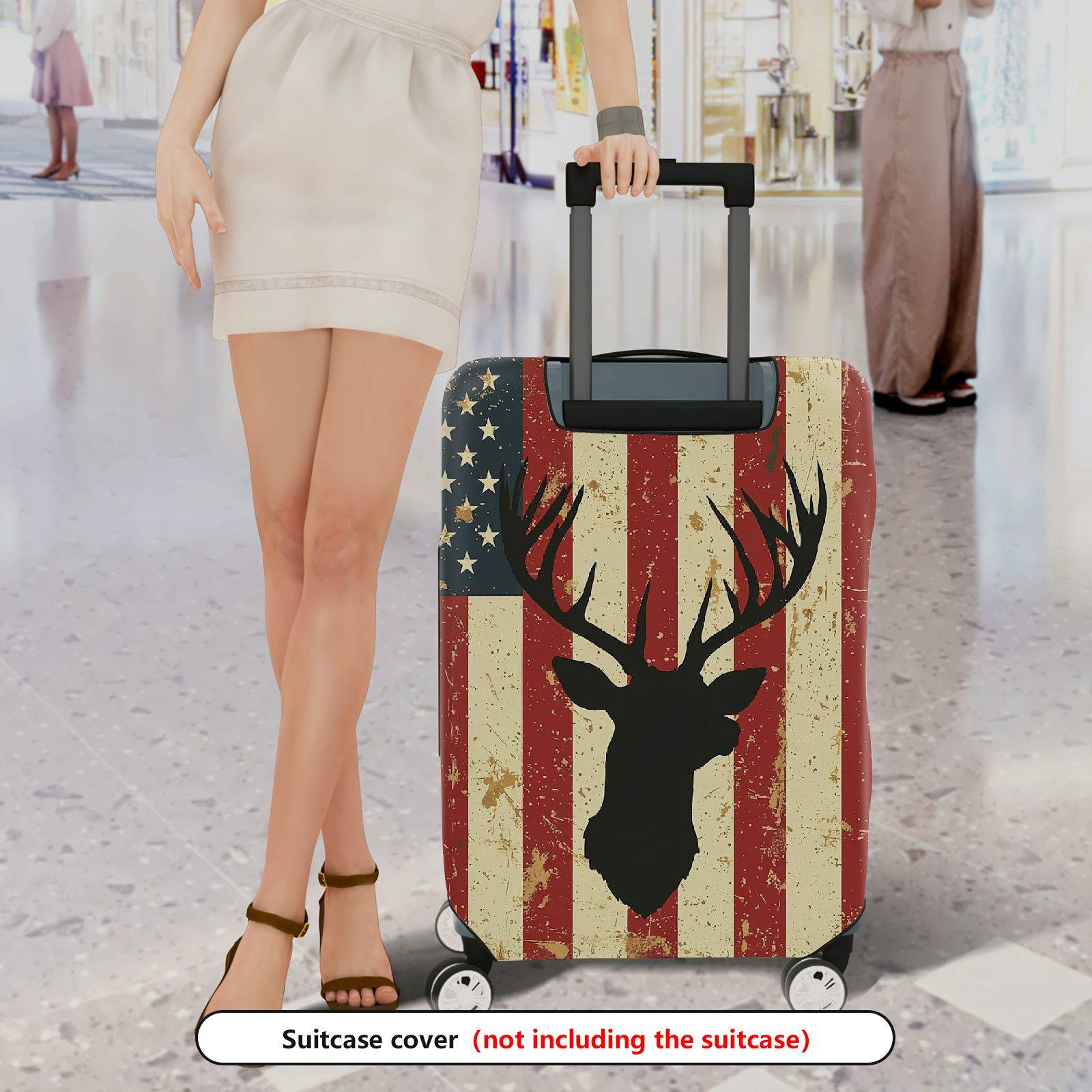 1-Piece American Vintage Deer Flag Travel  Suitcase Luggage Cover, Stretch Protective Sleeve