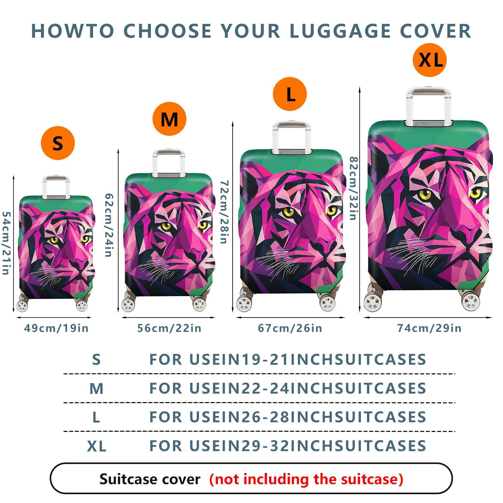 1-Piece Geometric Colorful Tiger Art Animal Print Graphic  Suitcase Luggage Cover, Stretch Protective Sleeve