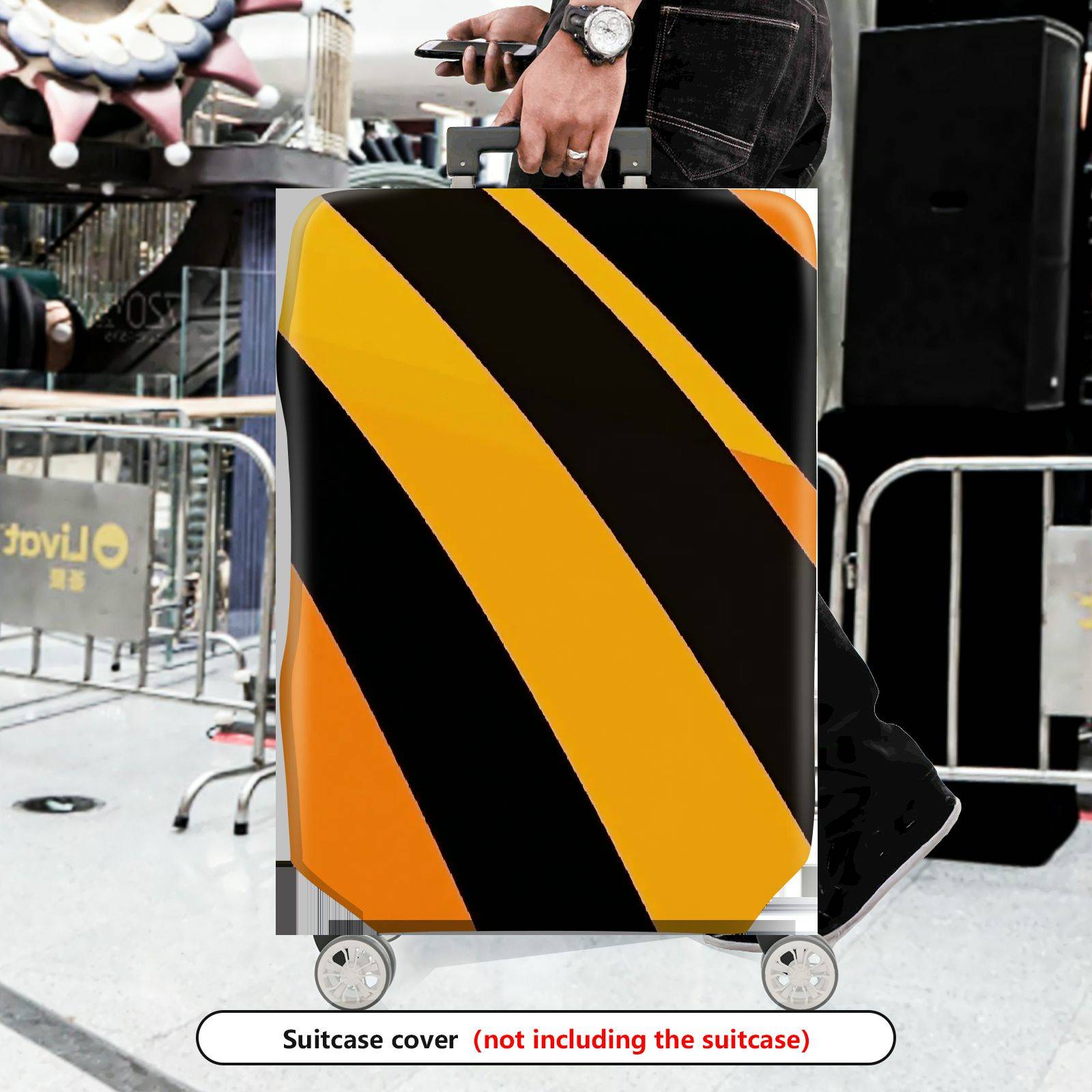 1-Piece Black Yellow Orange Diagonal Stripe Geometric Bold  Suitcase Luggage Cover, Stretch Protective Sleeve