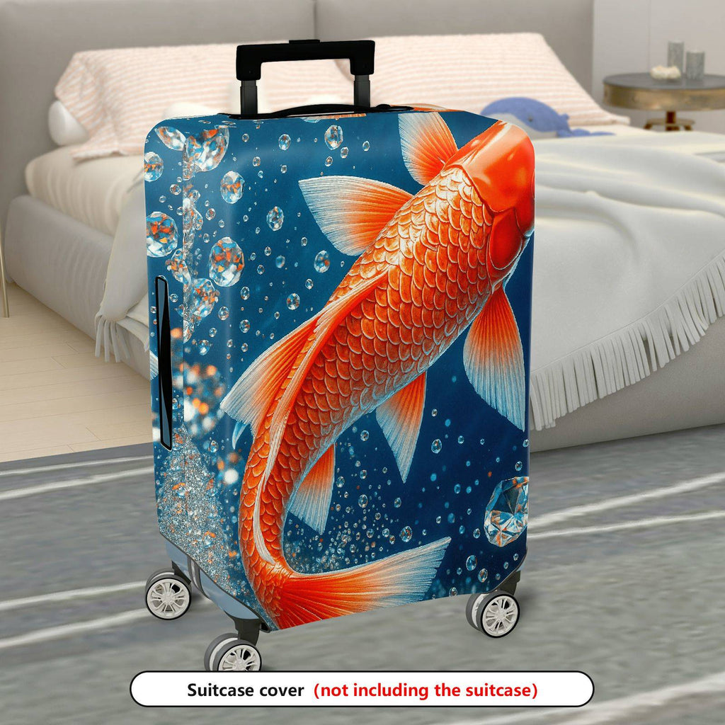 1-Piece Fish Water Bubbles Blue Orange Creative Artistic  Suitcase Luggage Cover, Stretch Protective Sleeve