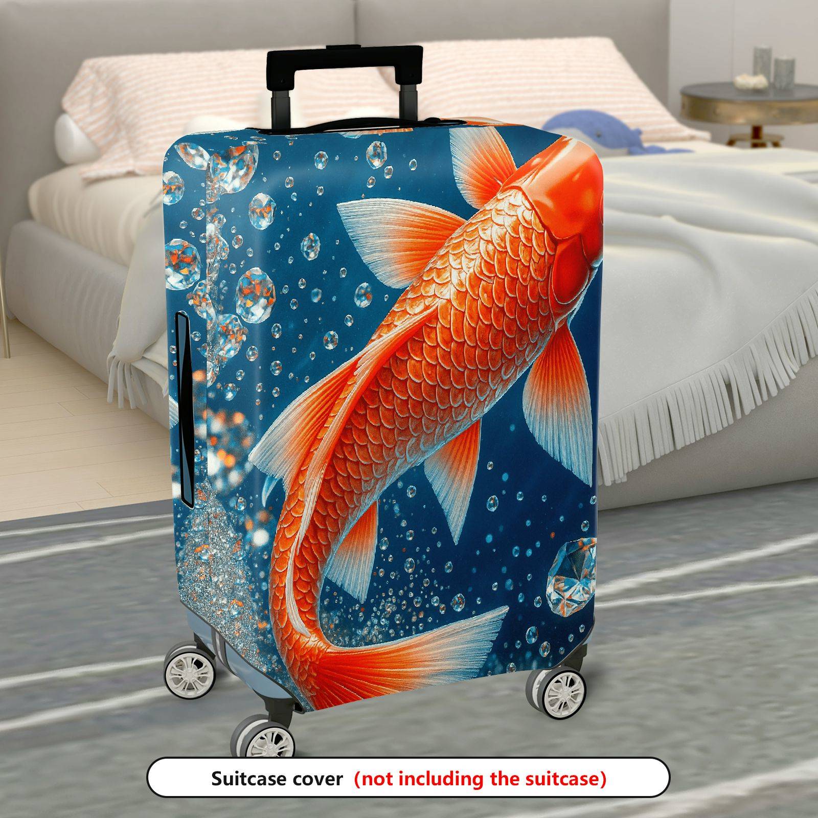 1-Piece Fish Water Bubbles Blue Orange Creative Artistic  Suitcase Luggage Cover, Stretch Protective Sleeve