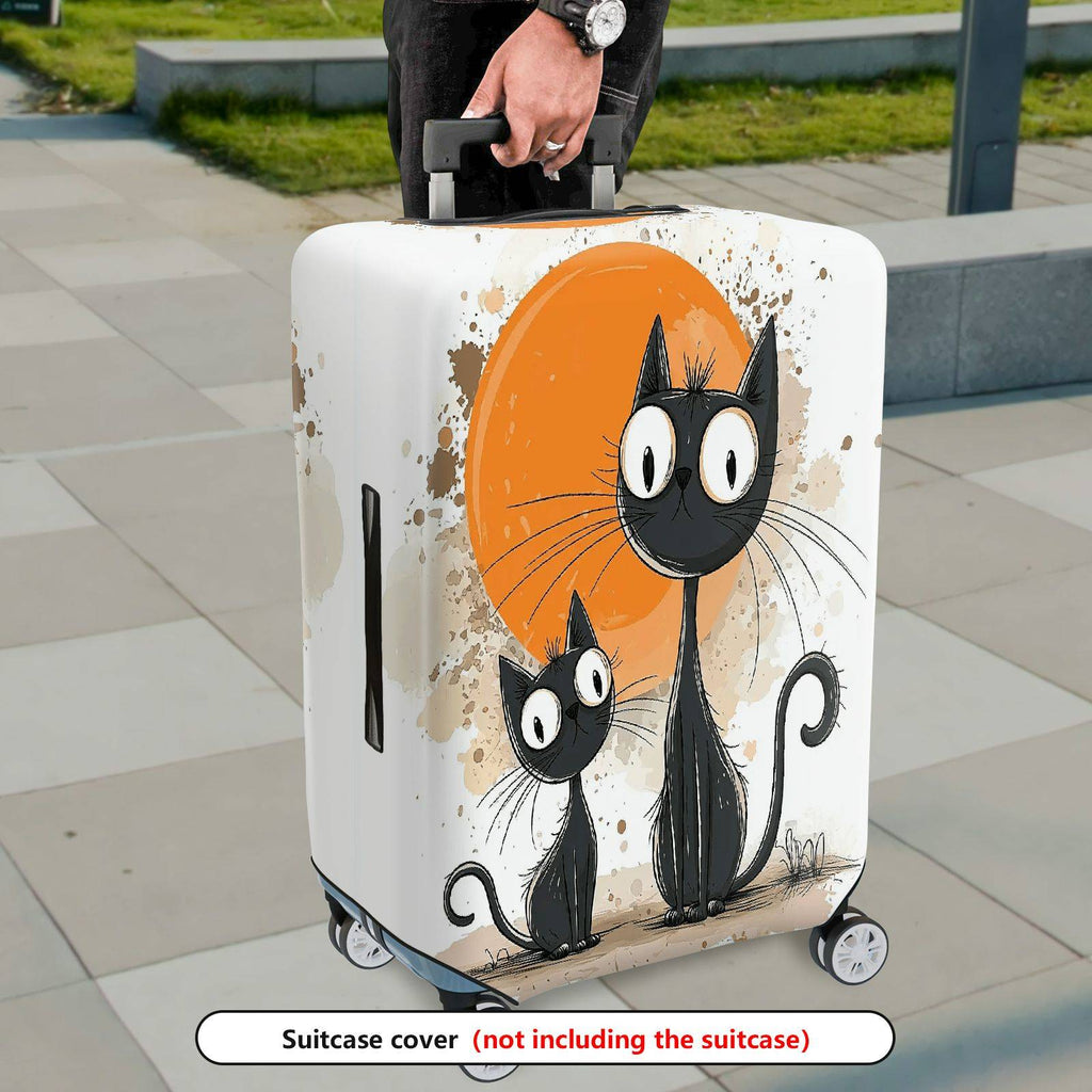 1-Piece Black Cat Abstract Orange Artistic Cute Creative  Suitcase Luggage Cover, Stretch Protective Sleeve