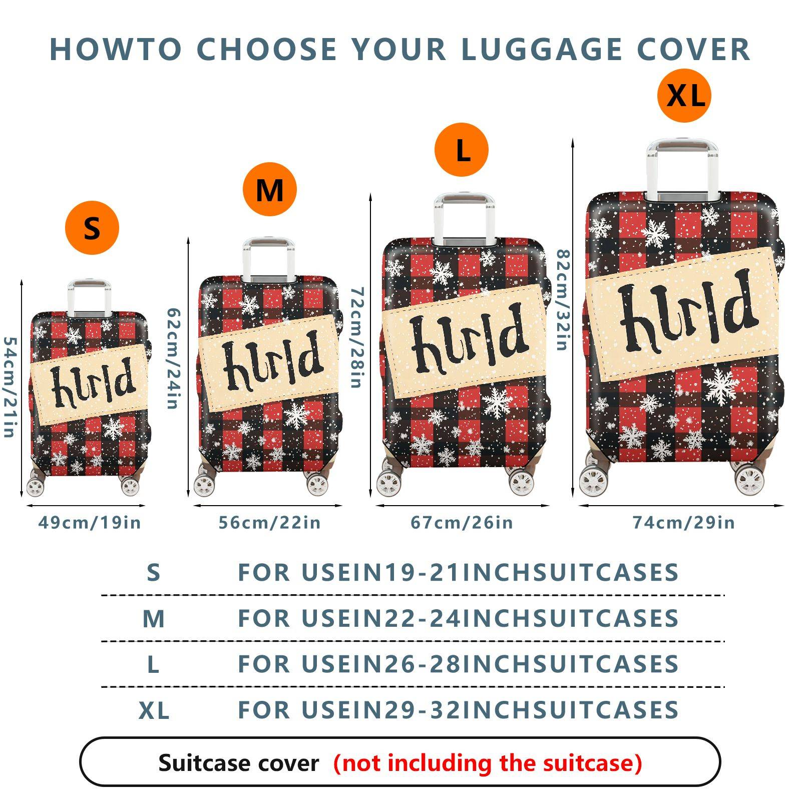 1-Piece Plaid Snowflake Rustic Winter Holiday Christmas  Suitcase Luggage Cover, Stretch Protective Sleeve