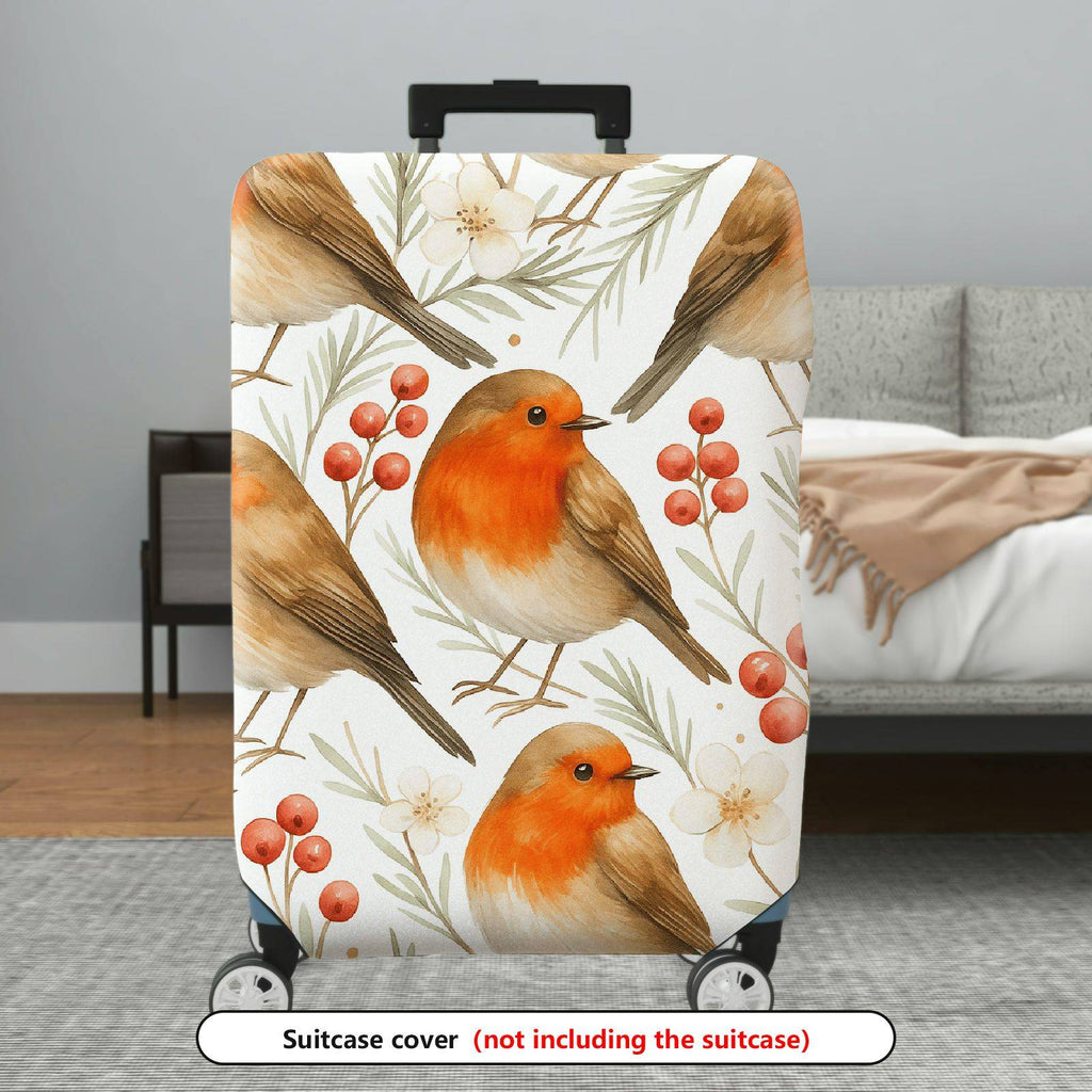1-Piece Robin Bird Floral Berry Nature Christmas  Suitcase Luggage Cover, Stretch Protective Sleeve
