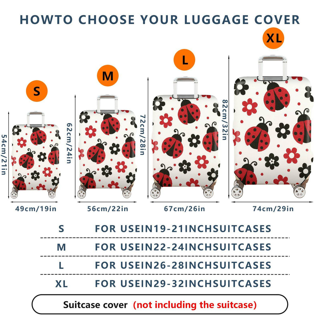 1-Piece Ladybug Floral Colorful Cute Fun Pattern  Suitcase Luggage Cover, Stretch Protective Sleeve
