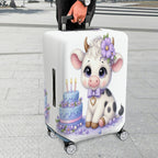 1-Piece Adorable  Cow Birthday Cake Purple Flower Decorative  Suitcase Luggage Cover, Stretch Protective Sleeve