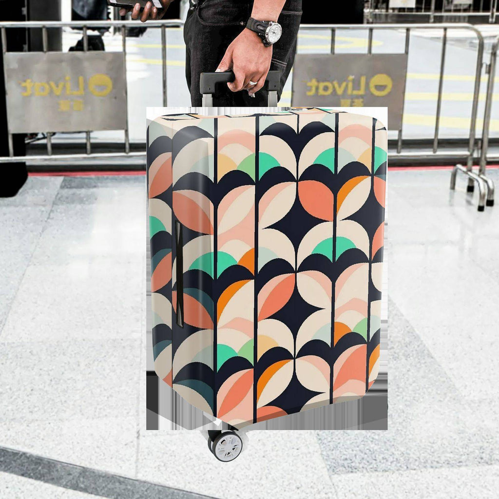 1-Piece Retro Colorful Leaf Geometric Abstract Vibrant  Suitcase Luggage Cover, Stretch Protective Sleeve