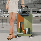 1-Piece Modern Abstract Geometric Art Vase Orange Green  Suitcase Luggage Cover, Stretch Protective Sleeve